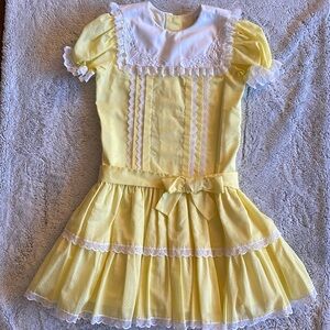 Vintage 80’s Bryan girls Cottagecore drop waist tiered Dress  Sz 6X  yellow